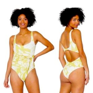 LSPACE NEW Balboa Floral Adjustable 1 Piece Swimsuit Havana Blooms Waist Ties 12